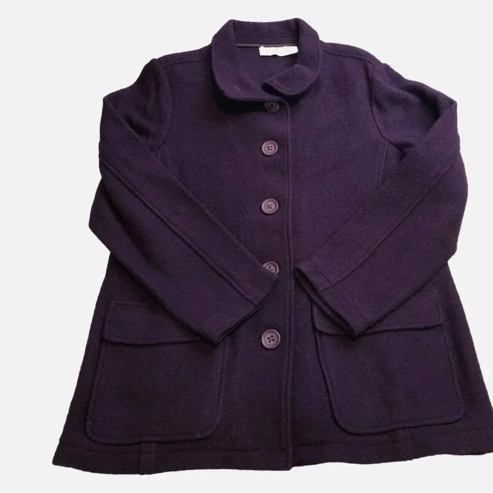 LL Bean PXL Petite XL Jacket unlined Italian boild 100% wool Barn Coat Bellandi - Picture 1 of 12